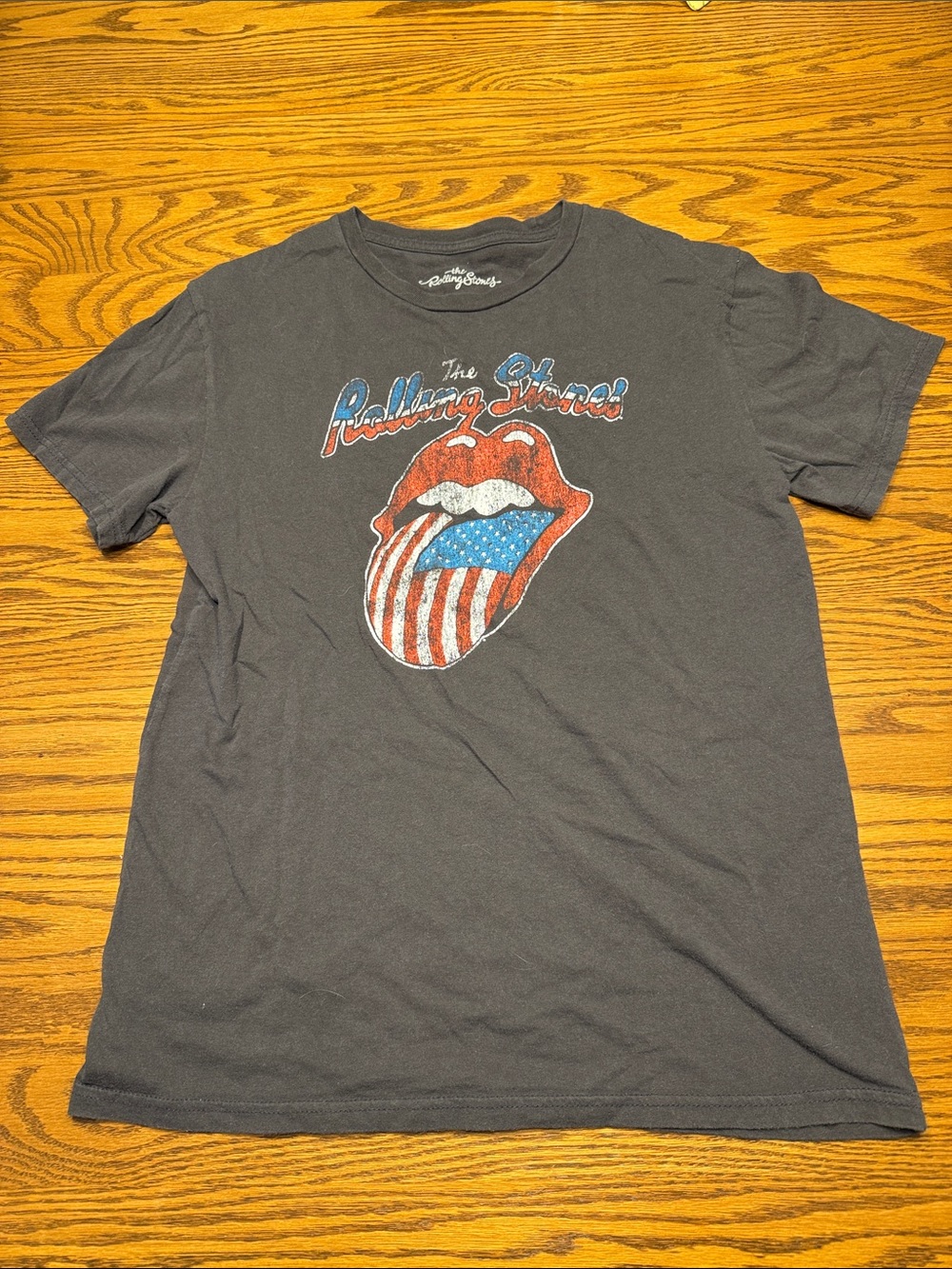 The Rolling Stones Black Graphic Tee with American Flag Tongue